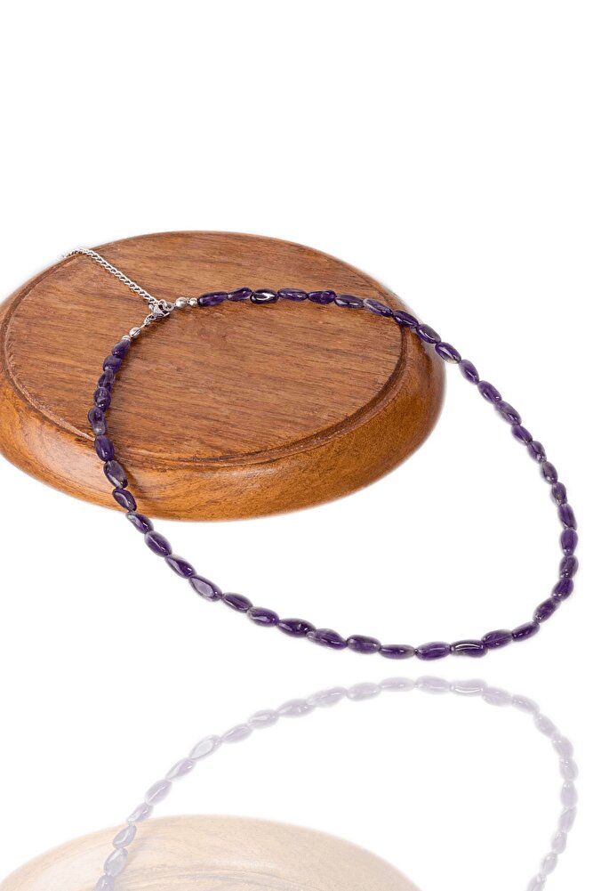 Sertifikalı Tımbıl Kesim Doğal Ametist Taşı Kolye