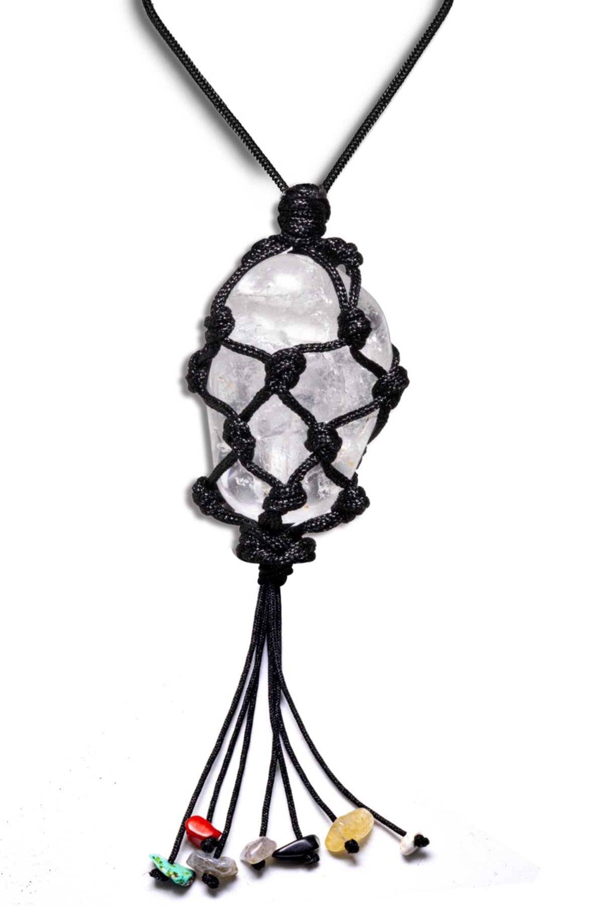 Sertifikalı Ayarlanabilir Doğal Kristal Kuvars Taşı Kolye Doğal Şeffaf Renk 65 cm