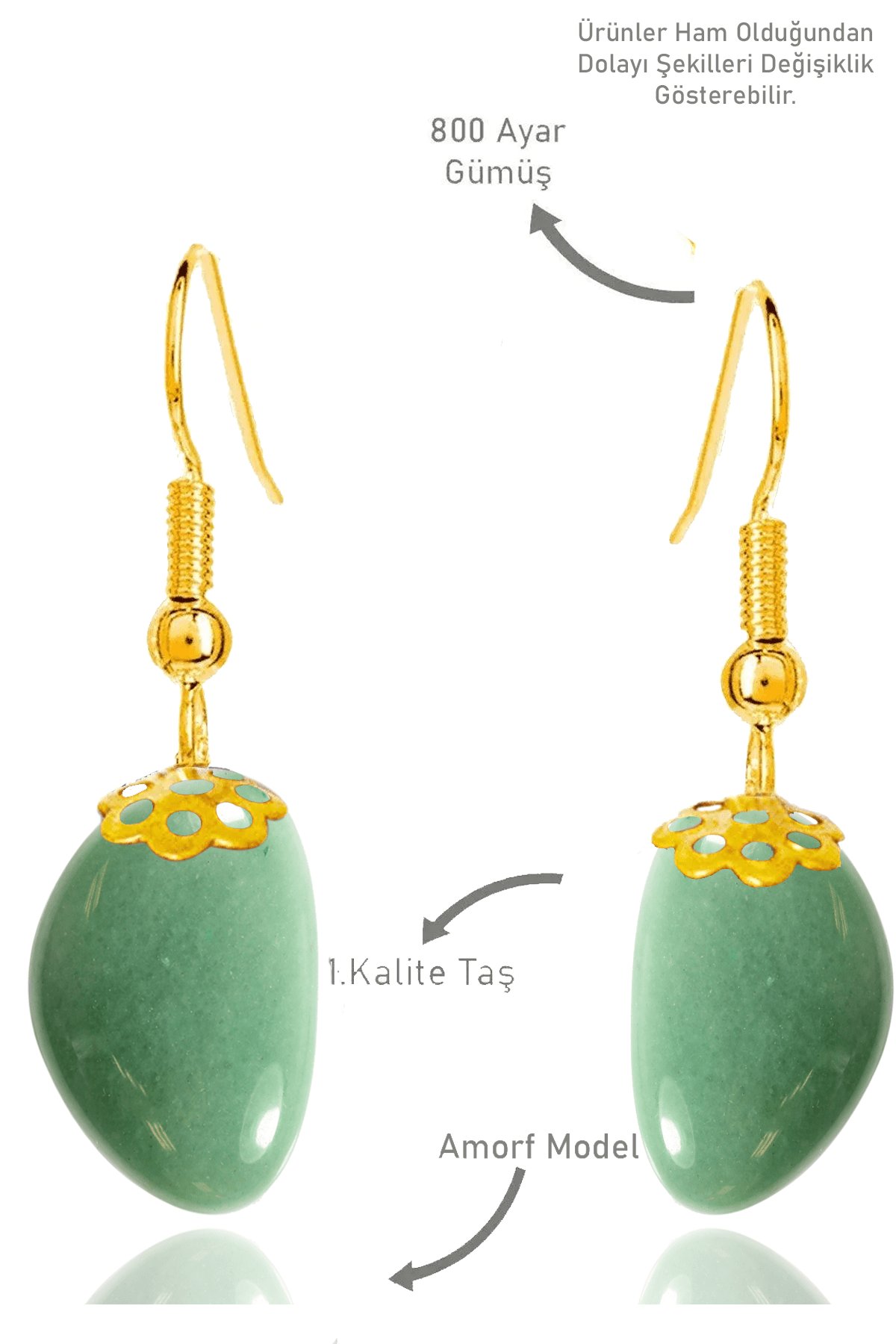 Sertifikalı Amorf Model Ham Aventurin Taşı Küpe - Gold Renkli