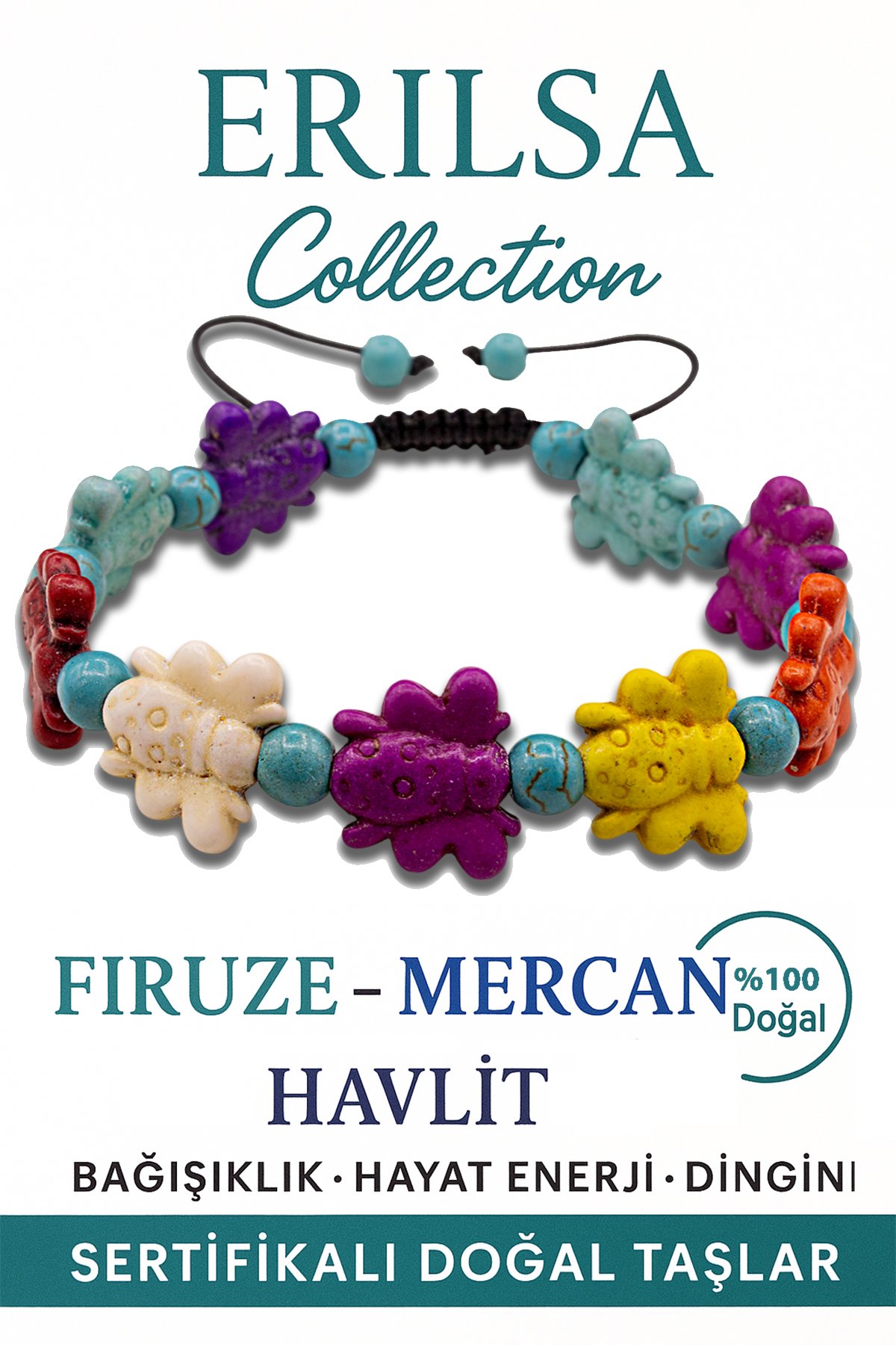 Sertifikalı Kelebek Model Firuze Mercan Havlit Çeroit Taşı Bileklik – Koruma ve Denge Enerjisi