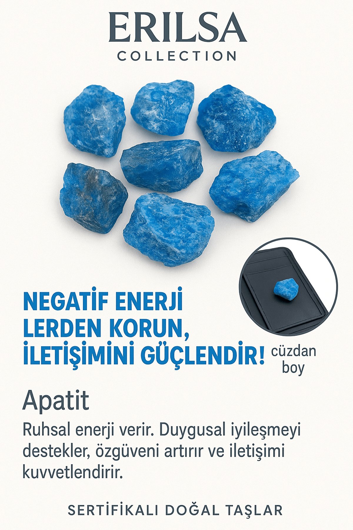 Sertifikalı Ham Cüzdan Boy Apatit Taşı Kütle - Zihinsel Berraklık Günlük İlham Kaynağı