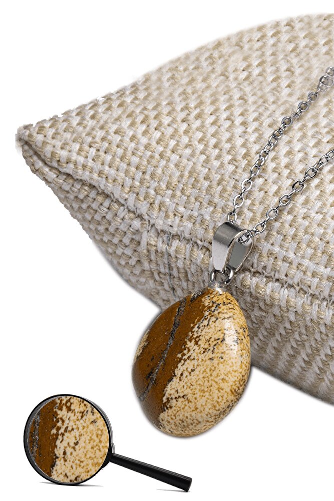 Sertifikalı Gümüş Aparatlı Doğal Kahverengi Jasper Taşı Kolye