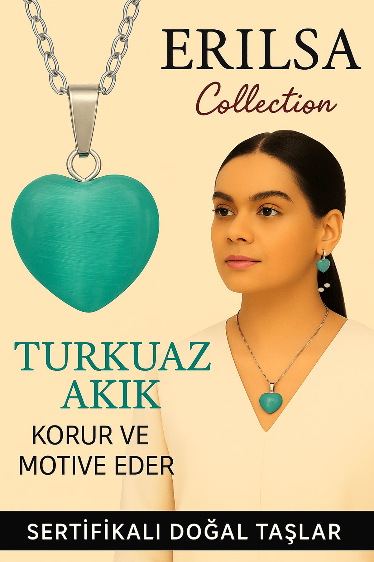 Sertifikalı Kalp Model Turkuaz Akik Taşı Kolye – Koruyucu Enerji ve Yüksek Motivasyon Taşı