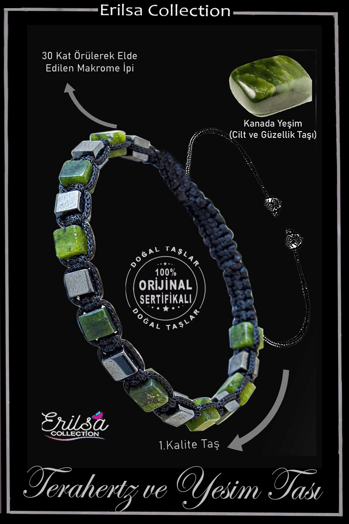 Sertifikalı Küp Model Terahertz - Kanada Yeşim Taşı Bileklik - Ayarlamalı