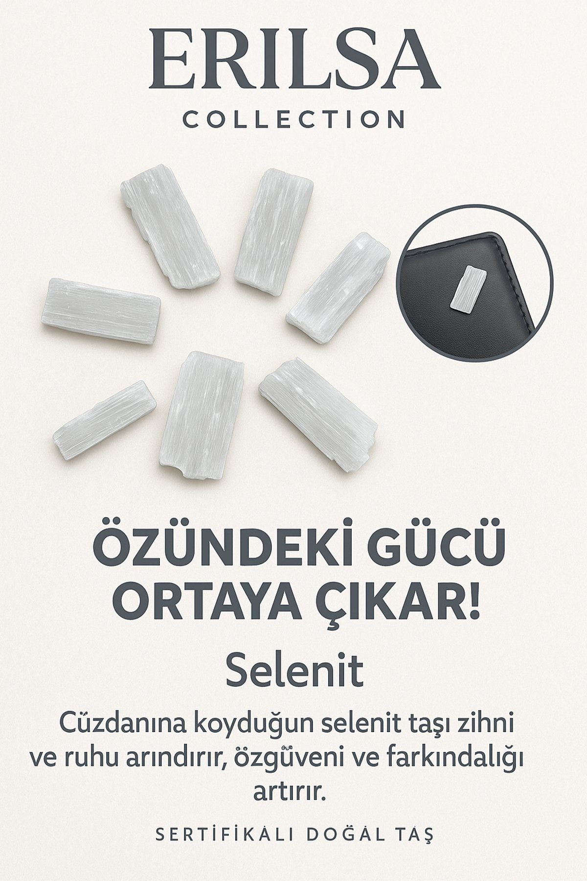 Sertifikalı Cüzdan Boy Ham Selenit Taşı Kütle - Arınma, Berraklık ve Günlük Enerji Temizliği