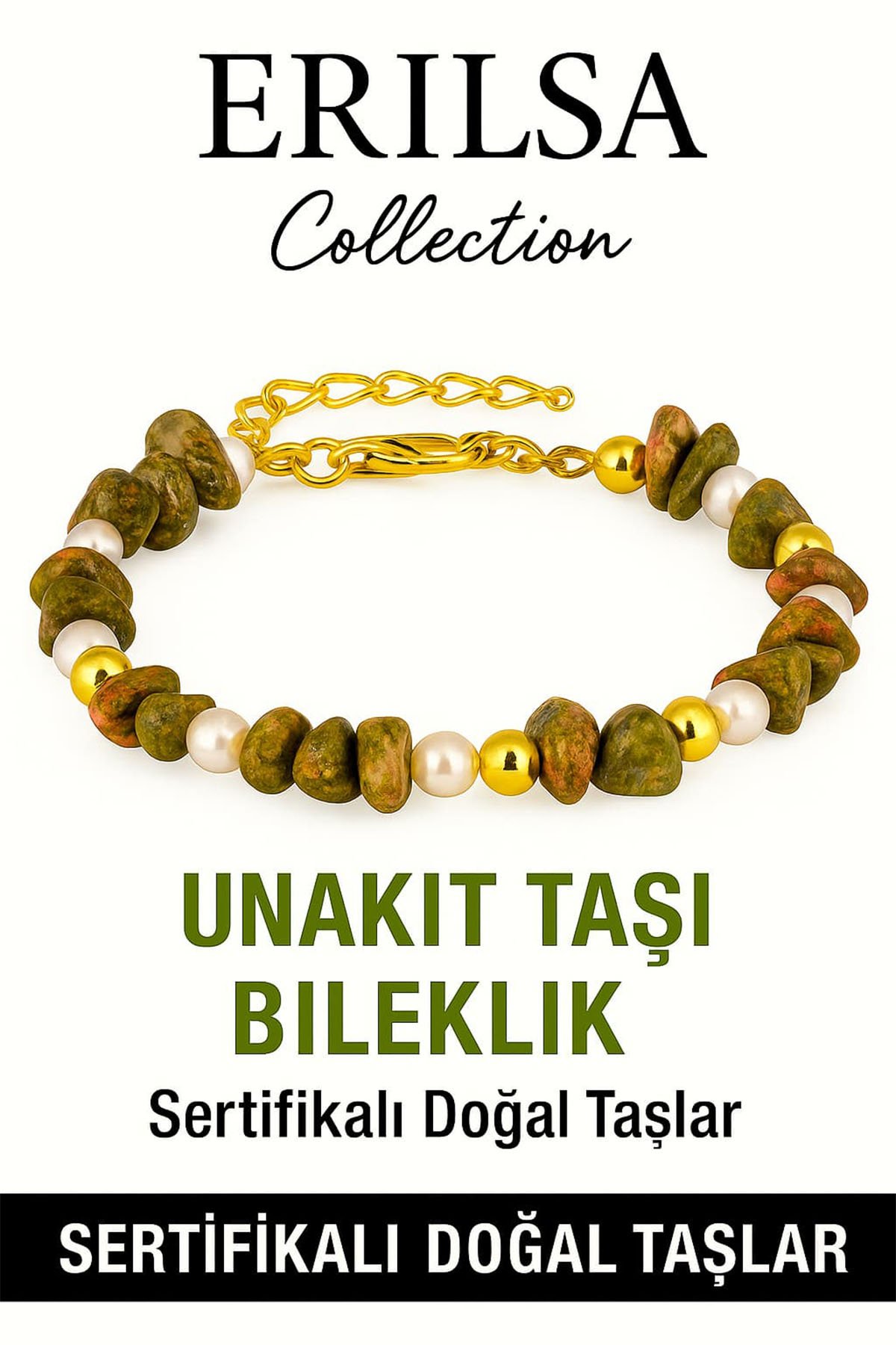 Sertifikalı İnci ve Unakit Taşı Bileklik – Denge ve Canlılık Enerjisi