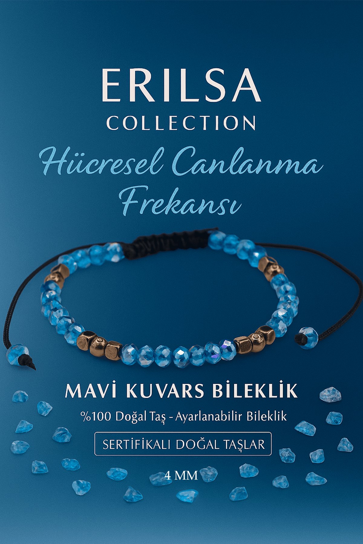 Sertifikalı Hücresel Canlanma ve Enerji Yenilenmesi Bilekliği - Mavi Kuvars Terahertz Doğal Taş