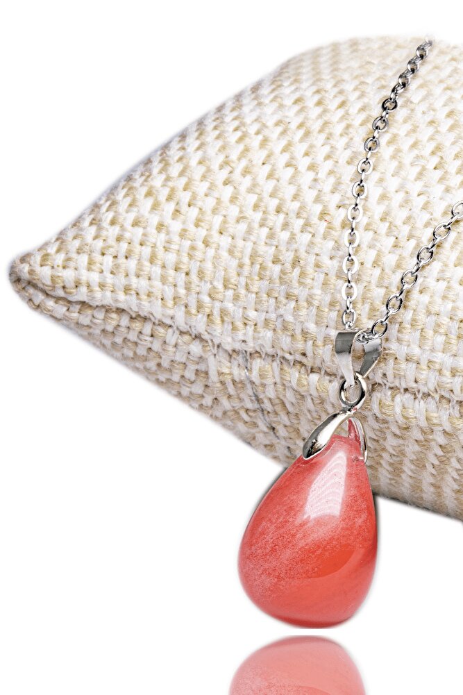 Sertifikalı Doğal Rose Gül Kuvars Taşı Kolye Gümüş Aparatlı