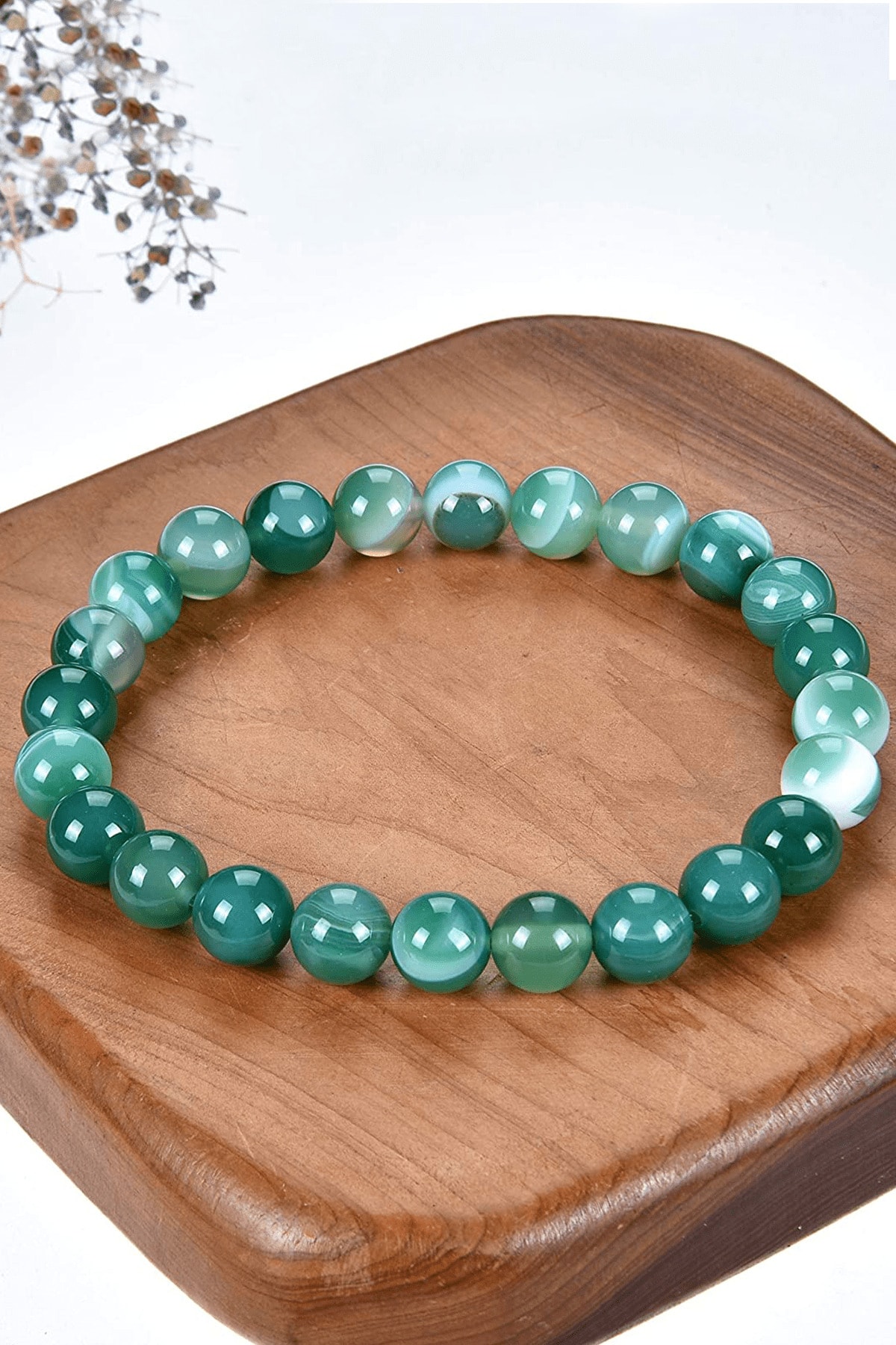 Sertifikalı Orijinal Aaa Kalite Doğal Yeşil Akik Taşı Bileklik Doğal Yeşil Renk