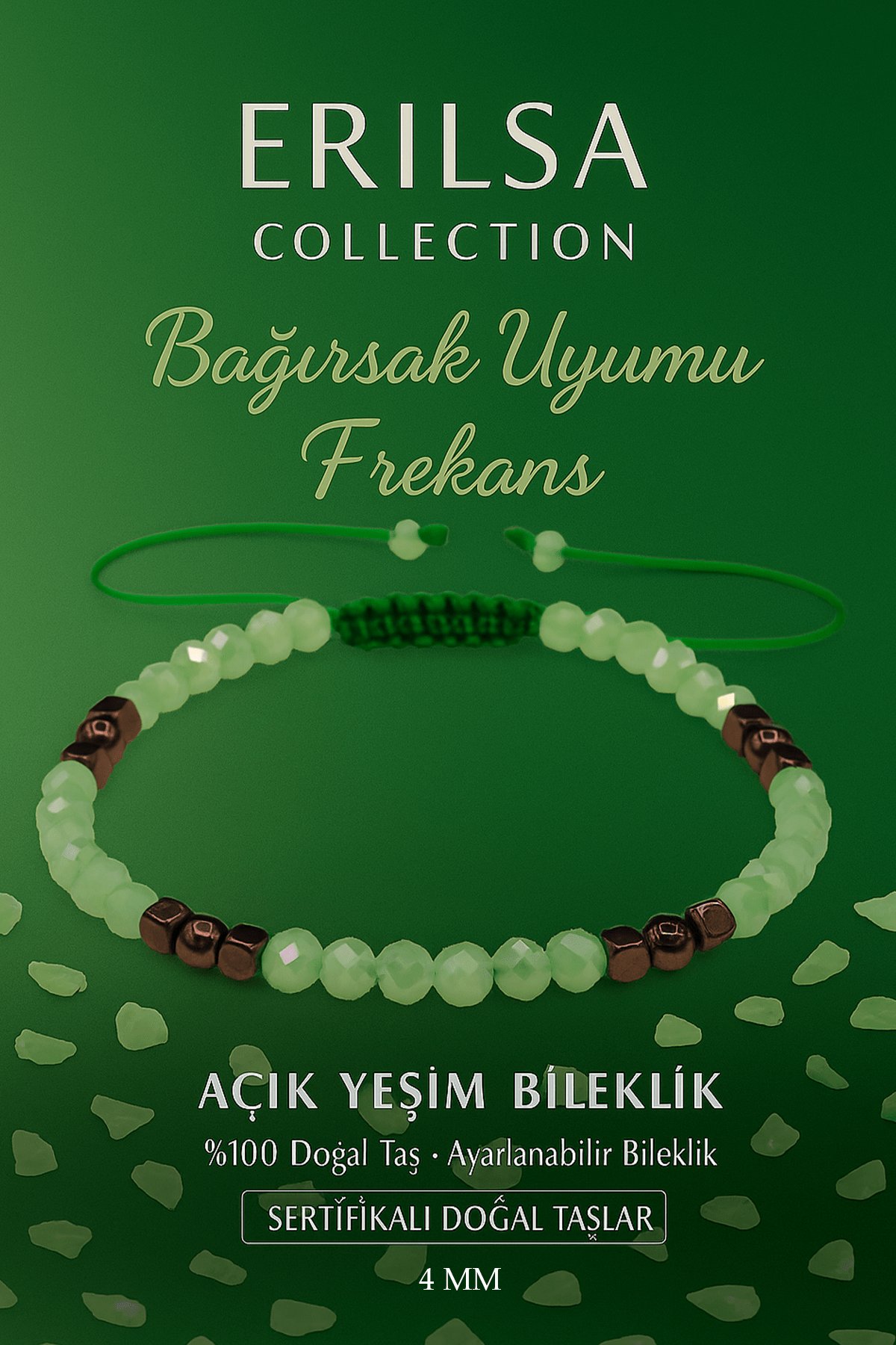 Sertifikalı Bağırsak Uyumu Frekans Bilekliği - Açık Yeşim Terahertz Doğal Taş 4 mm