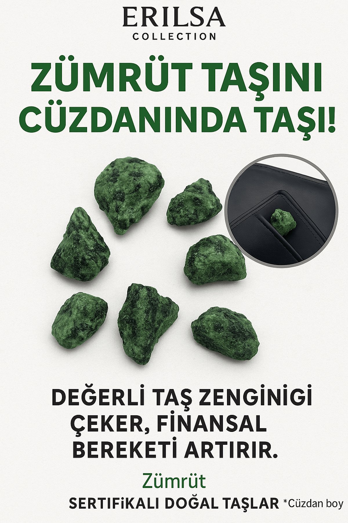 Sertifikalı Ham Cüzdan Boy Zümrüt Taşı Kütle - El Taşı - Sevgi, Şifa ve Günlük Kalp Desteği