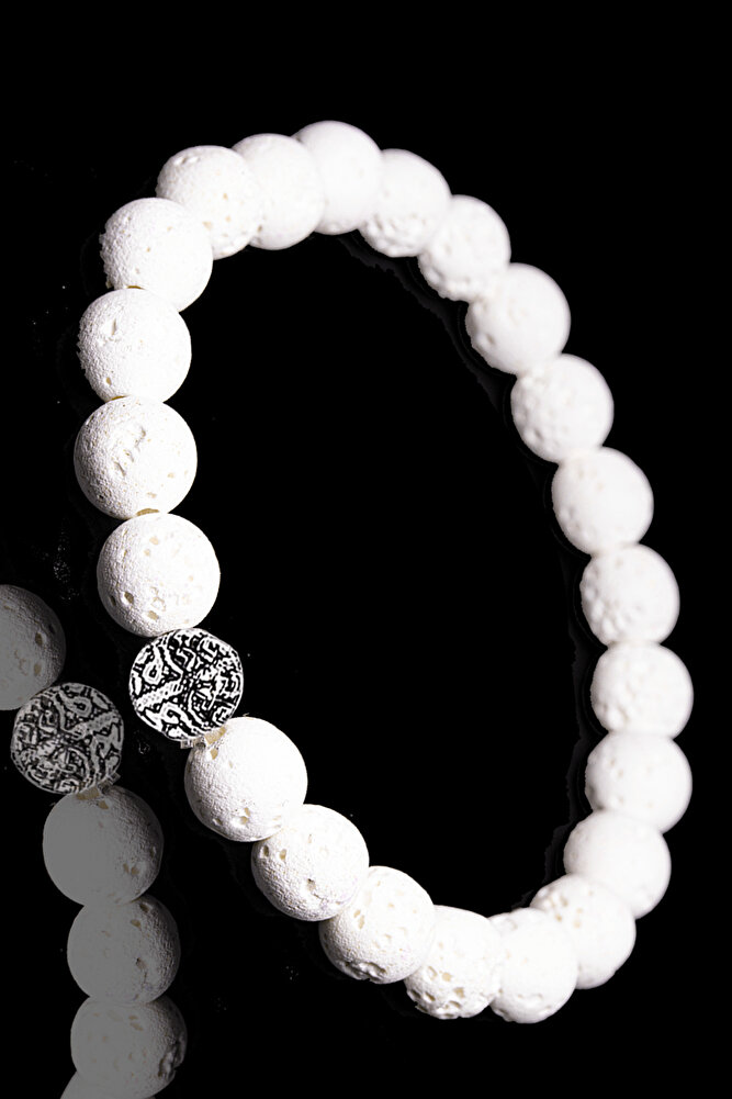 Sertifikalı Volkanik Beyaz Lav Taşı Bileklik - Gümüş Aparatlı