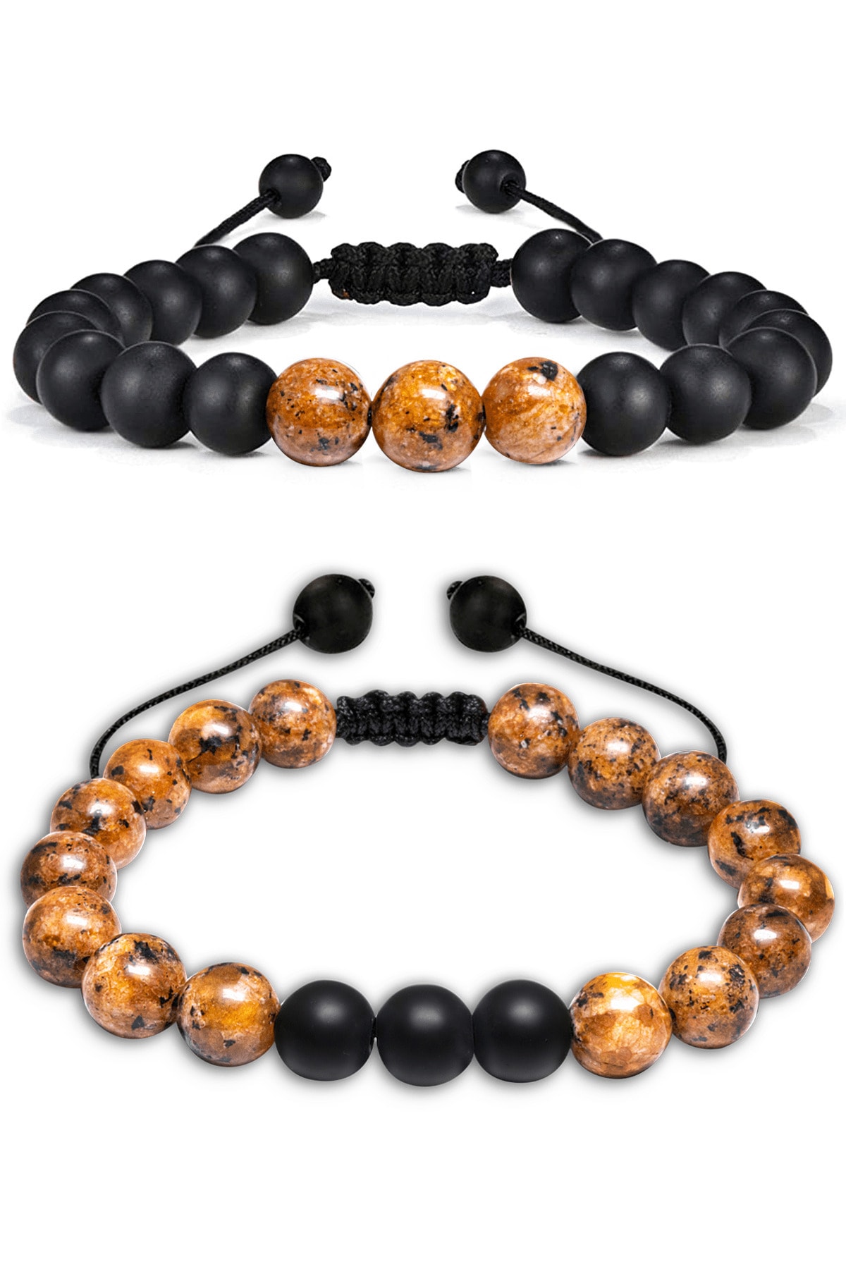 Kahverengi Siyah Benekli Jasper Taşı Makrome Bileklik Seti