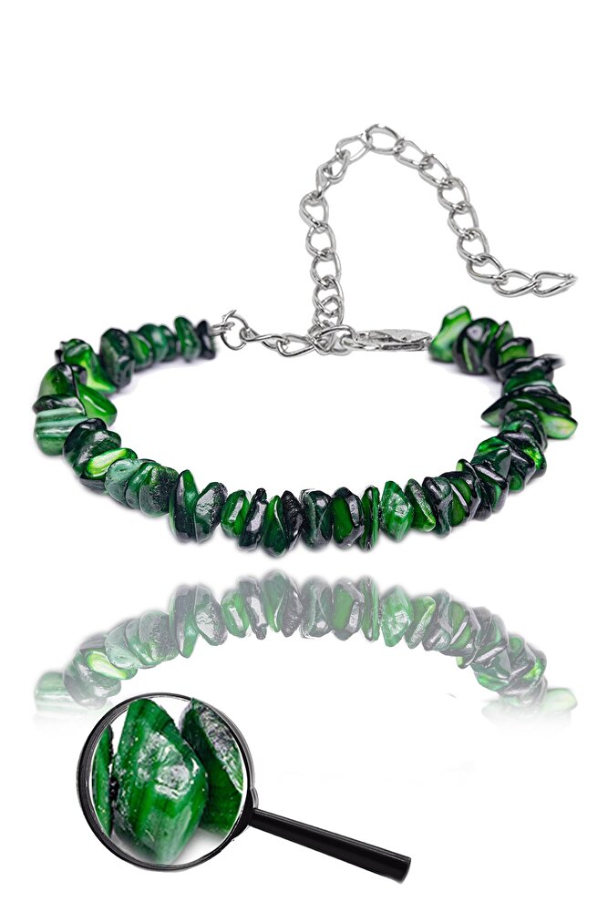 Sertifikalı Yeşil Sedef Kırık Doğal Taşlı Bileklik 1.kalite (ABD)