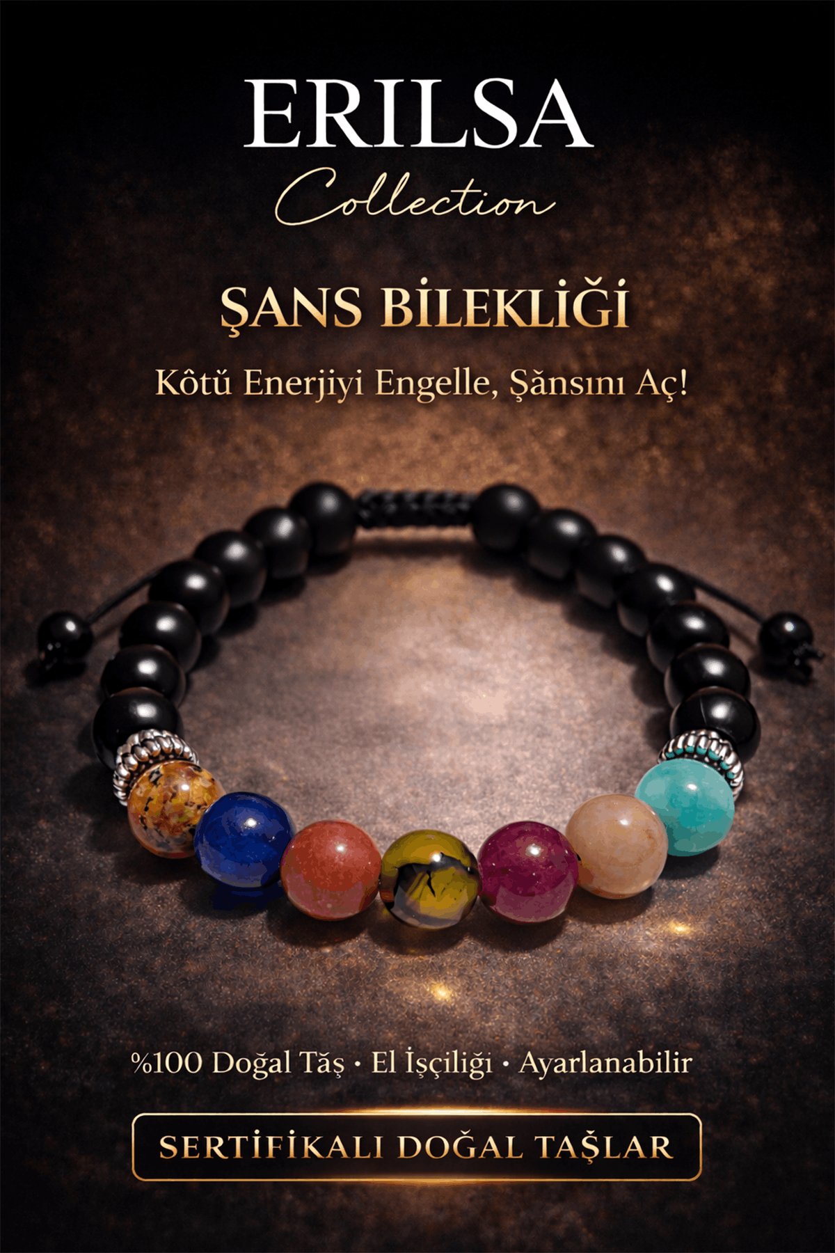 Sertifikalı Bereket Şans Bilekliği - Jasper Akik Yakut Amazonit Kalsit Amazonit 8 mm Doğal Taş