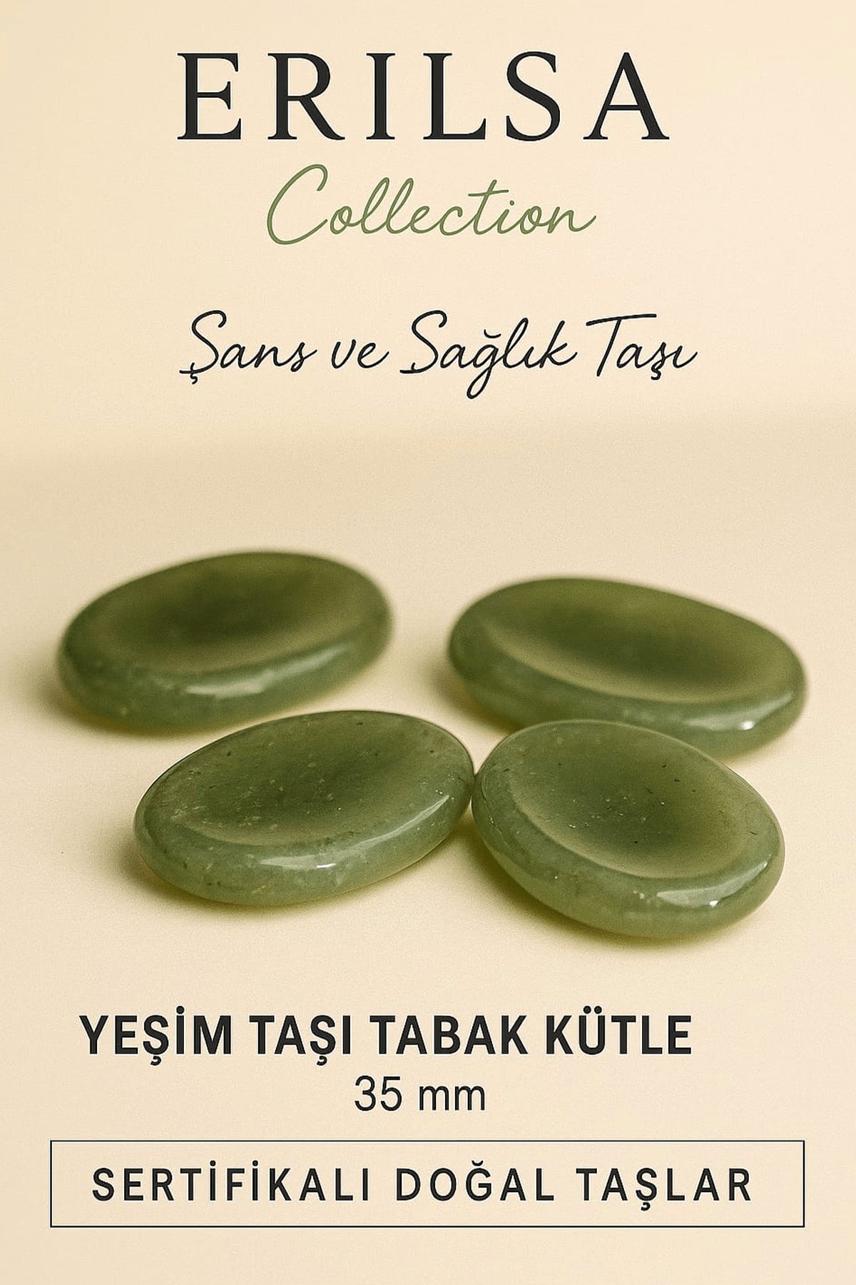 Sertifikalı Yeşim Taşı Kase Kütle 35 mm Doğal Şans ve Sağlık Taşı 