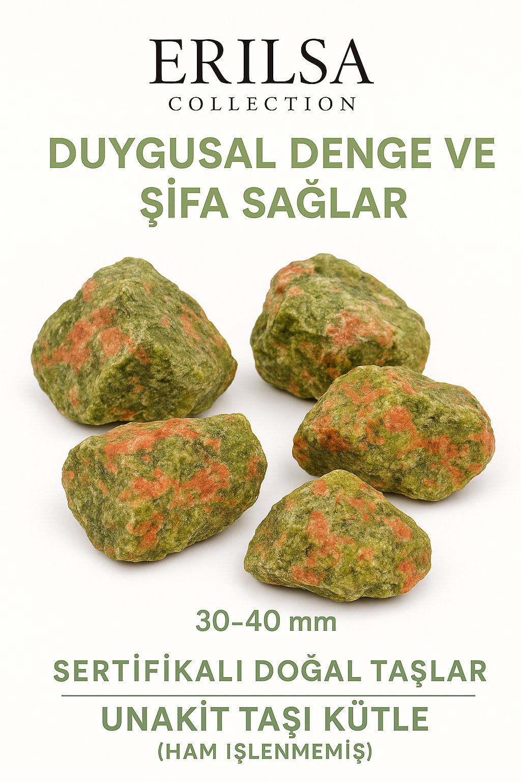 Sertifikalı İşlenmemiş Unakit Taşı Kütle El Taşı Kalp Şifası Duygusal Yenilenmenin Doğal Kaynağı