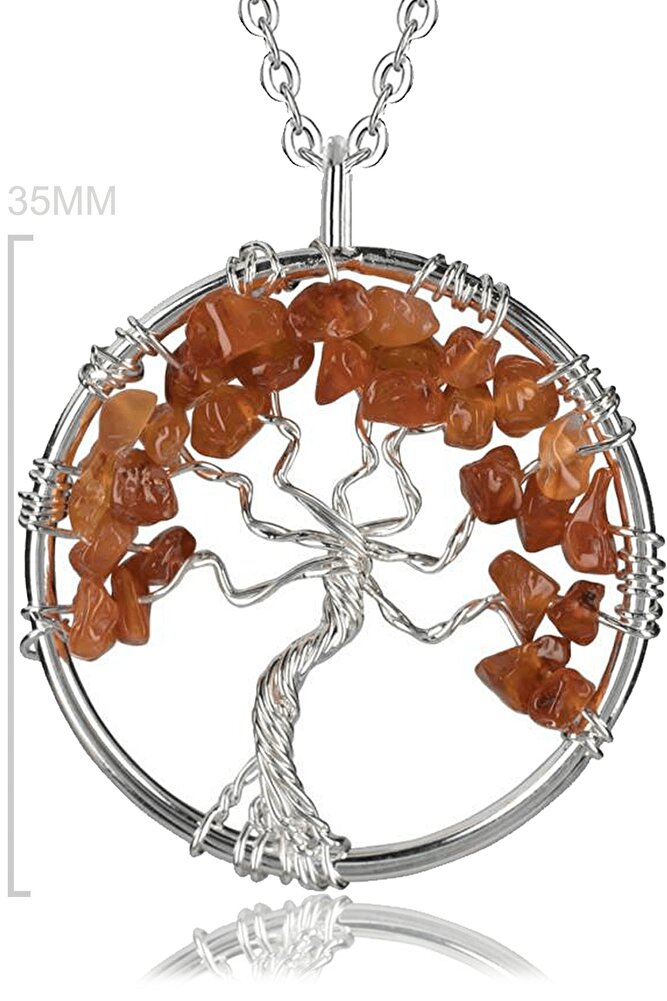 Sertifikalı Kırmızı Doğal Yemen Akik Taşı Hayat Ağacı Kolye