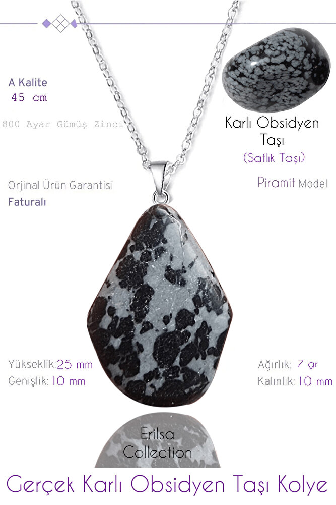 Sertifikalı Piramit Model Karlı Obsidyen Taşı Kolye
