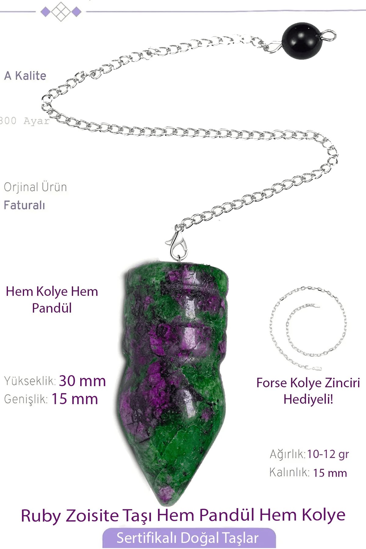 Sertifikalı Ruby Zoisite - Anyolit Taşı Pandül Sarkaç Hem Pandül - Hem Kolye