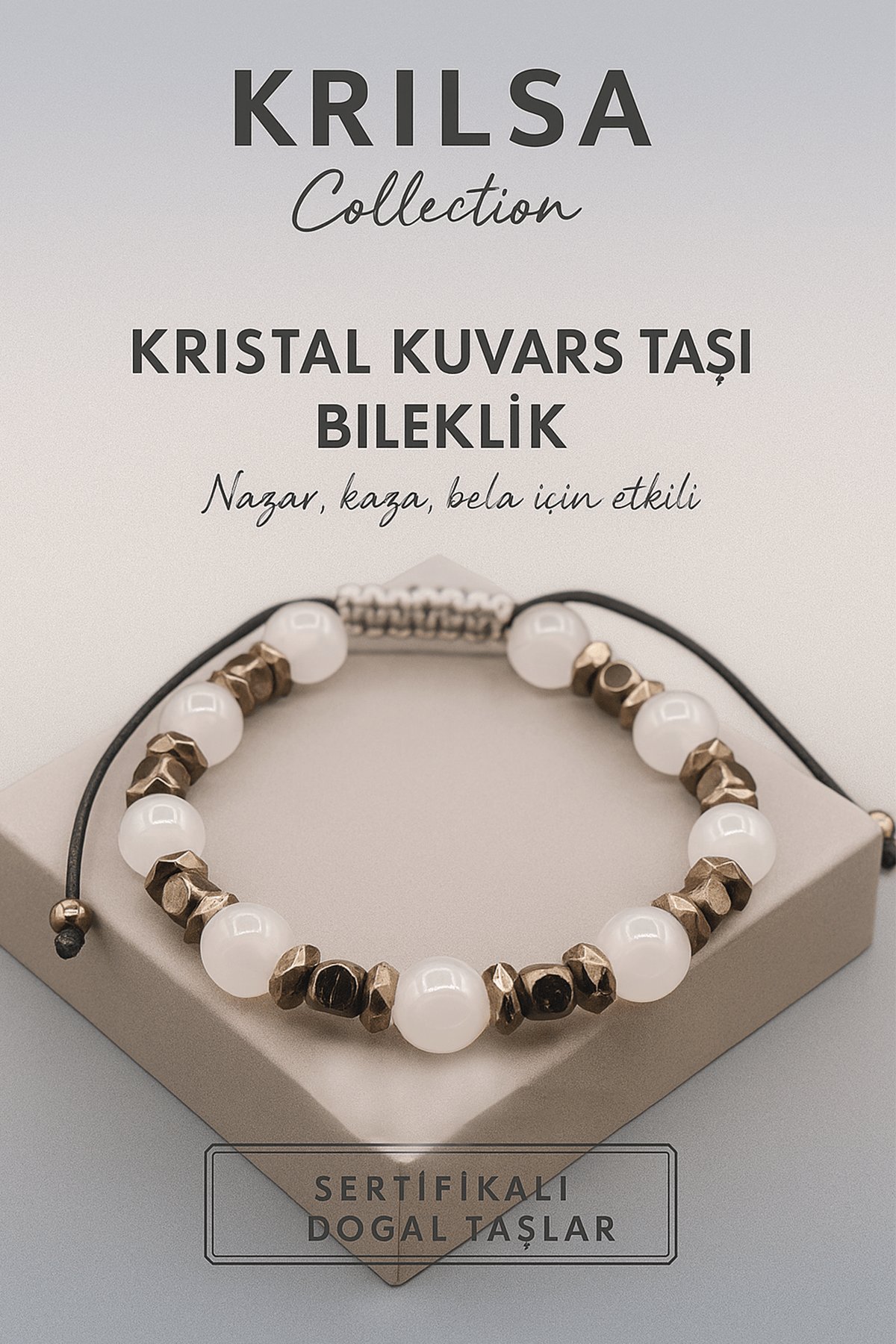 Sertifikalı Kristal Kuvars Doğal Taş Bileklik – Nazar Kaza ve Bela Enerjisine Karşı Koruma