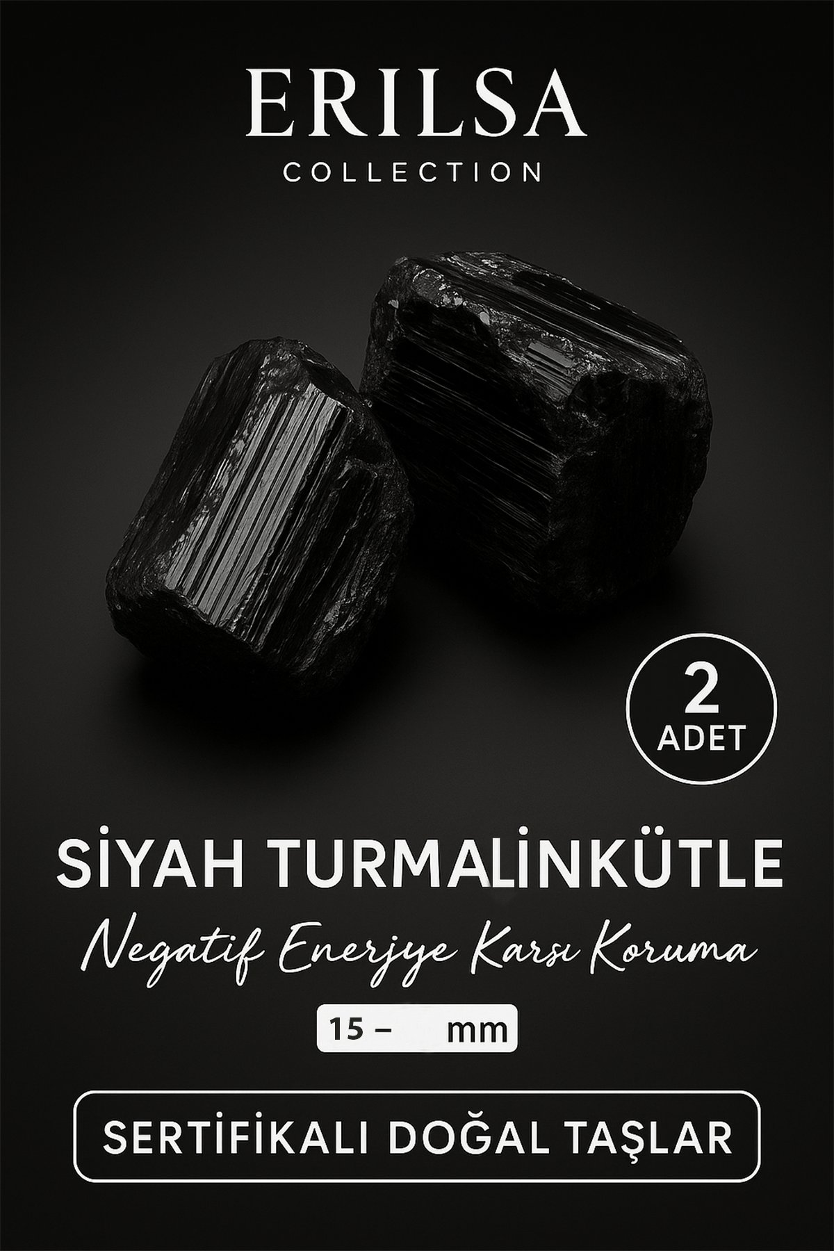 Sertifikalı Ham İşlenmemiş Doğal Turmalin Taşı Kütle 2’li Set – Negatif Enerji Koruma