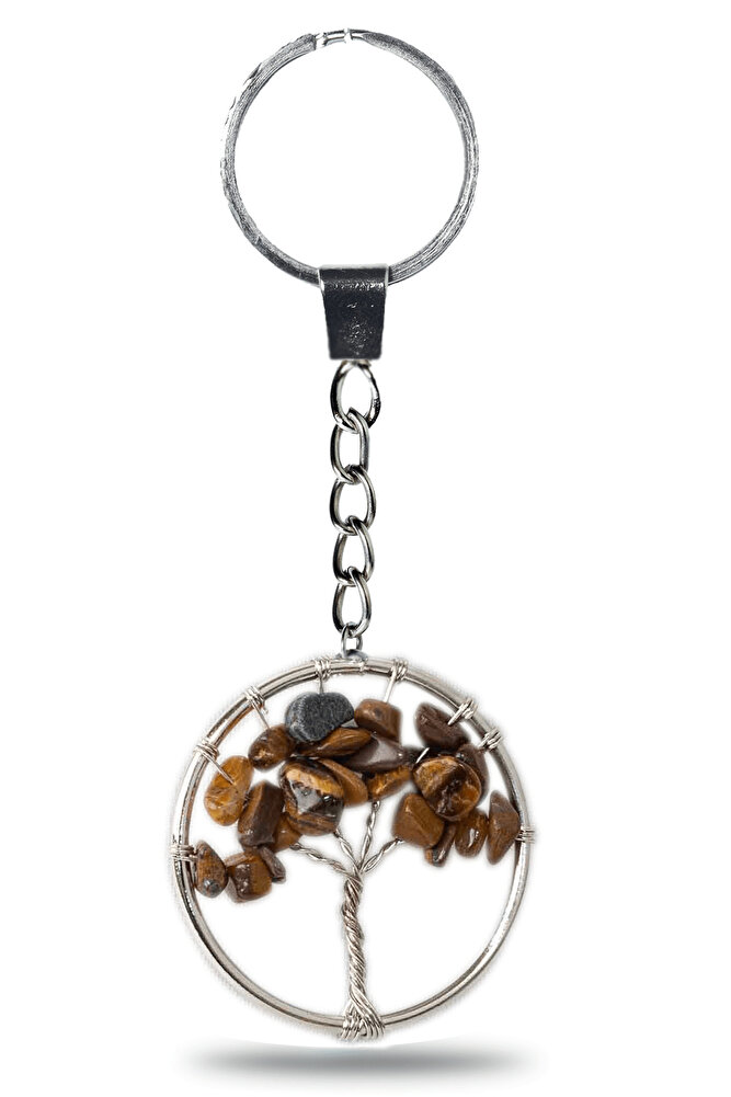 Sertifikalı Kaplan Gözü Taşı Hayat Ağacı Doğal Taş Anahtarlık