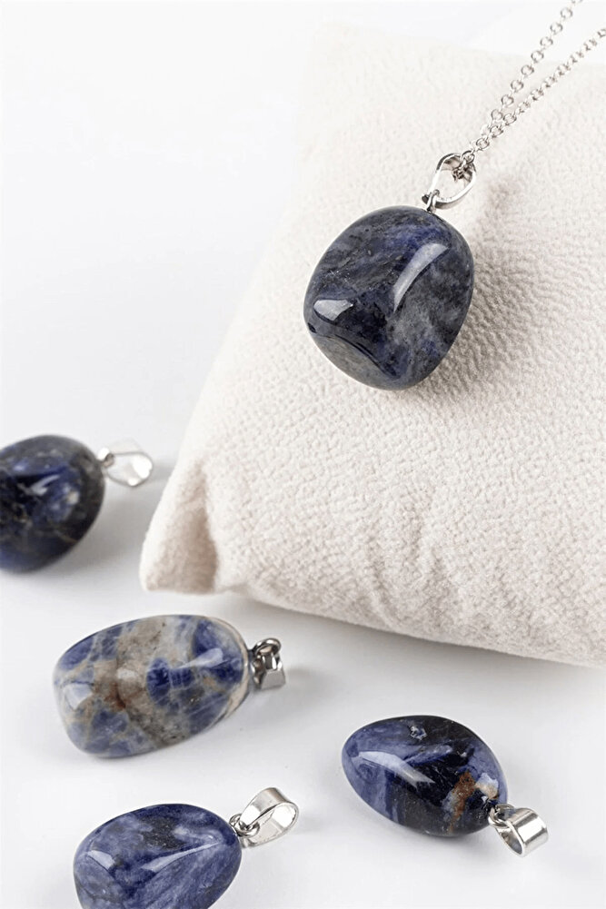 Sertifikalı Tımbıl Model Gerçek Sodalit Taşı Kolye