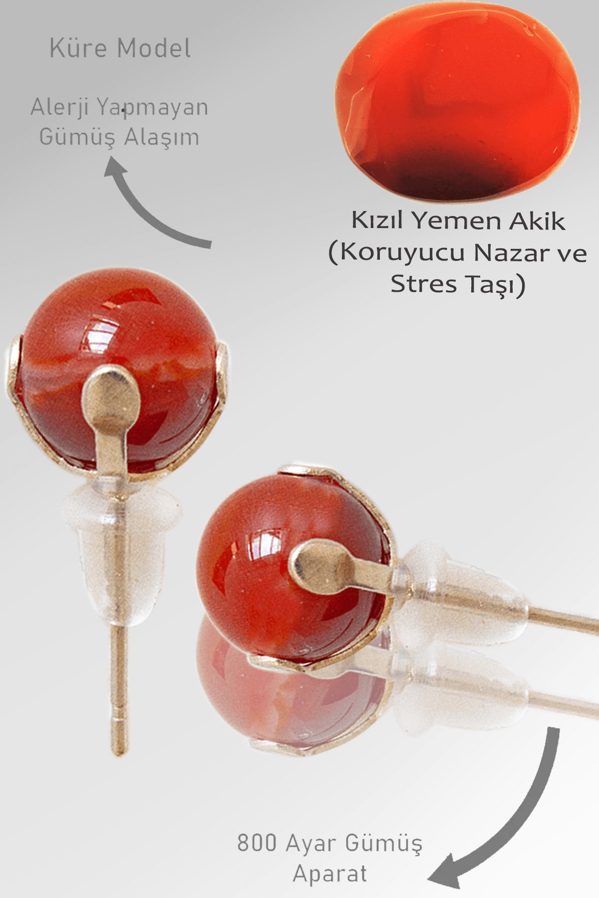 Sertifikalı Gerçek Kızıl Yemen Akik Taşı Nokta Doğal Taş Küpe