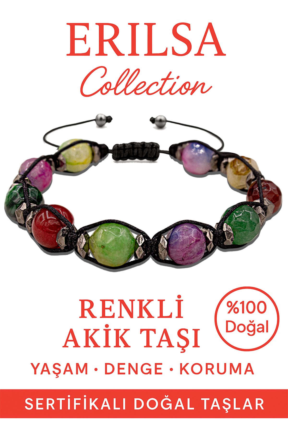 Sertifikalı İri Boy Terahertz &amp; Mor-Yeşil-Kırmızı Akik Bileklik – Enerji ve Zarafet