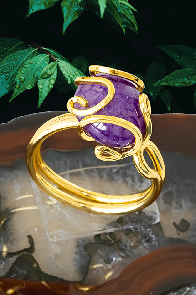Sertifikalı Rokoko Model Mor Akik Taşı Yüzük - Ayarlamalı