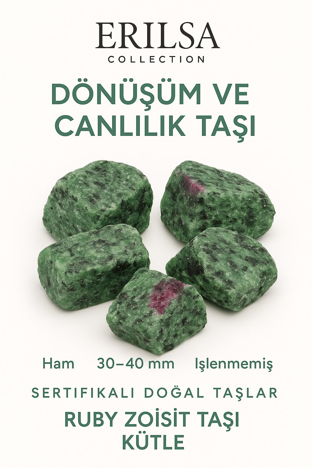 Sertifikalı Ham İşlenmemiş Ruby Zoisit (Anyolit) Taşı Kütle – El Taşı Tutku Denge Spiritüel Uyanış