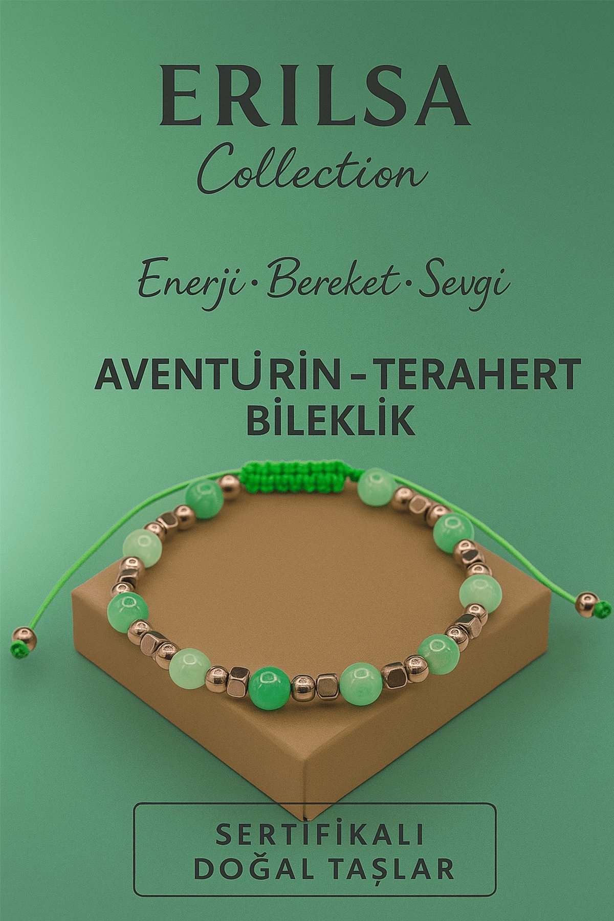 Sertifikalı Terahertz Aventurin Doğal Taş Bileklik - Enerji Bereket Sevgi Taşı