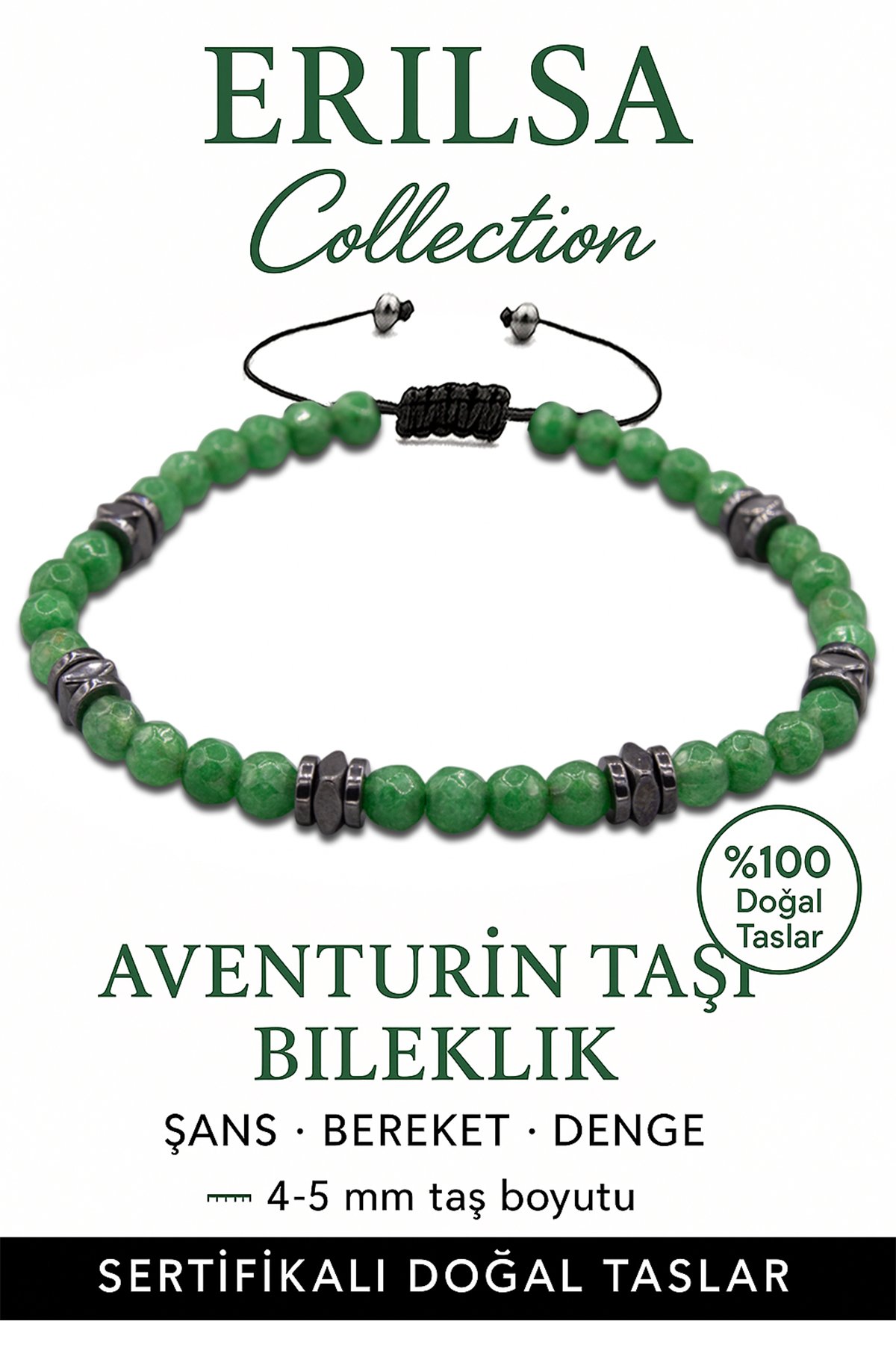 Sertifikalı Fasetli AAA+ Terahertz ve Aventurin Taşı Bileklik – İnce Model Şans ve Bereket
