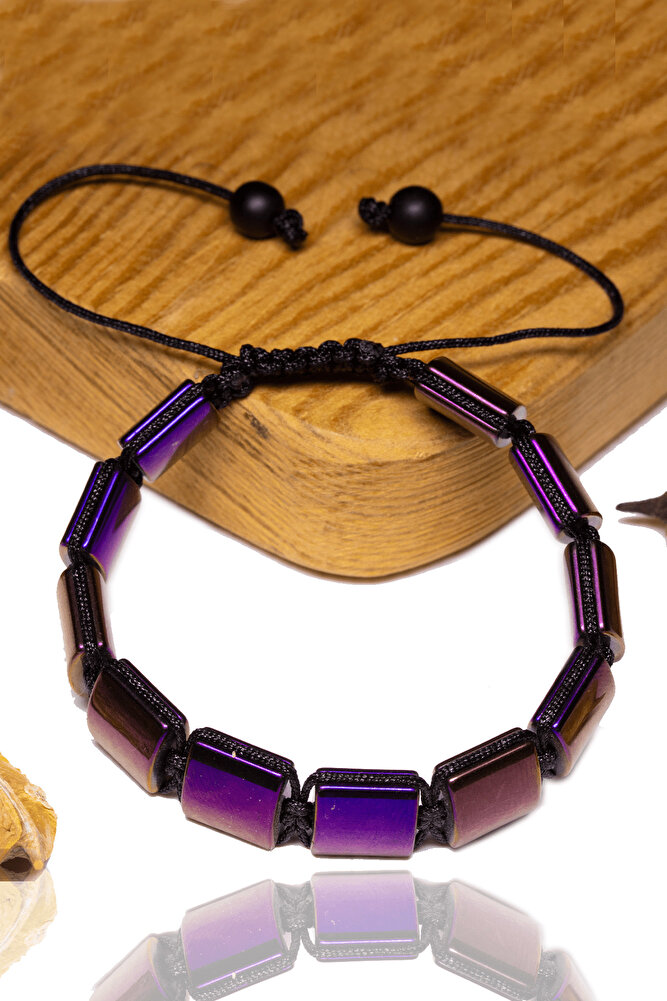 Sertifikalı Kare Kesim Mor Hematit Taşı Bileklik
