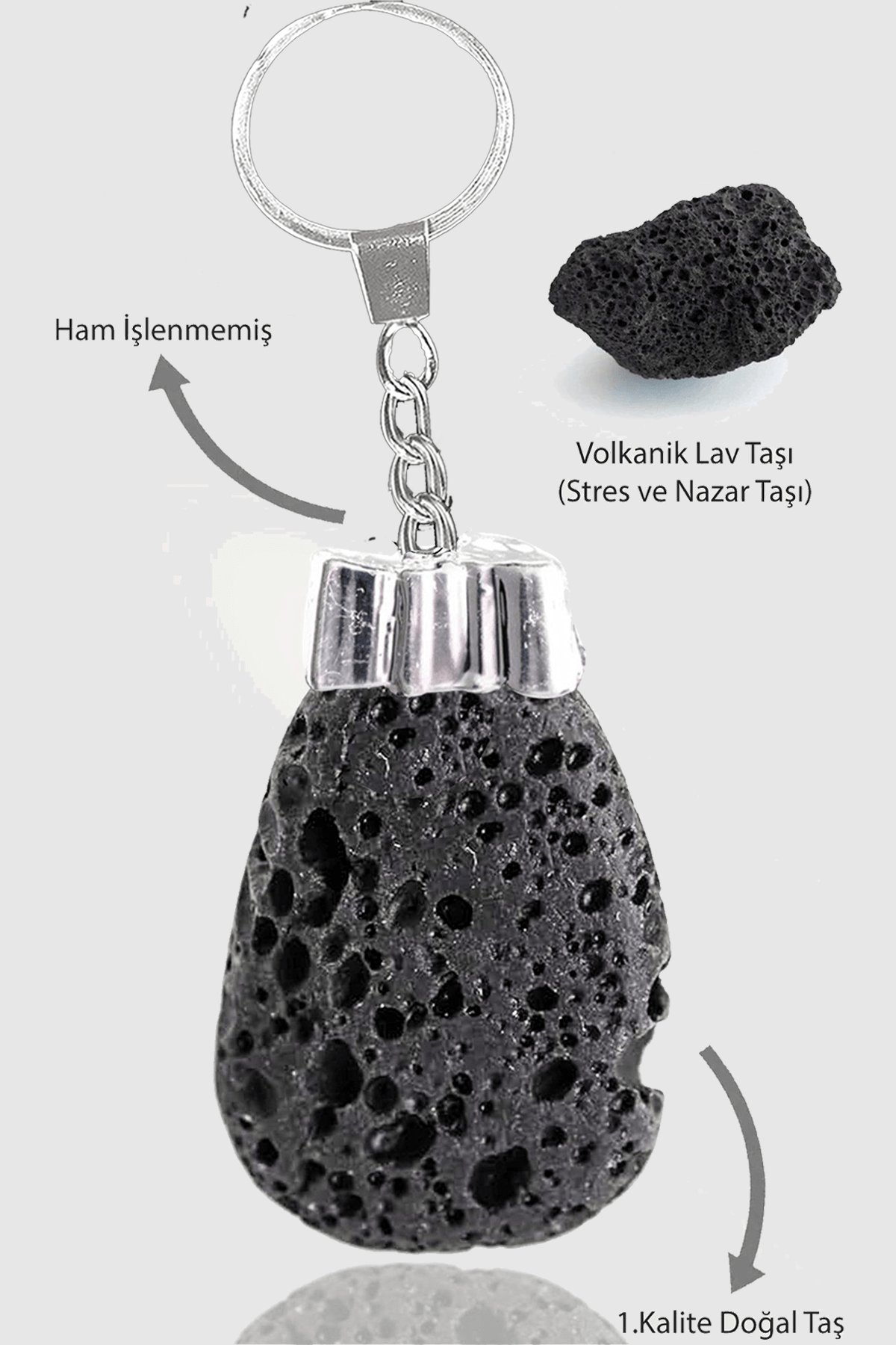 Sertifikalı Ham İşlenmemiş Model Lav Taşı Doğal Taş Anahtarlık