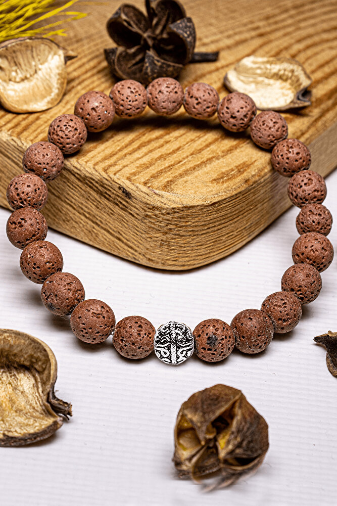 Sertifikalı Volkanik Kahverengi Lav Taşı Bileklik - Gümüş Aparatlı