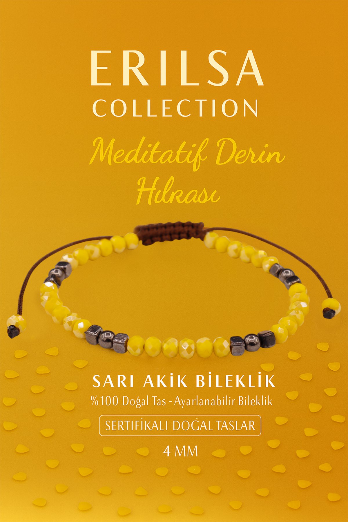 Sertifikalı Meditatif Derin Huzur Enerji Bilekliği – Sarı Akik Doğal Taşı (İnce Model)