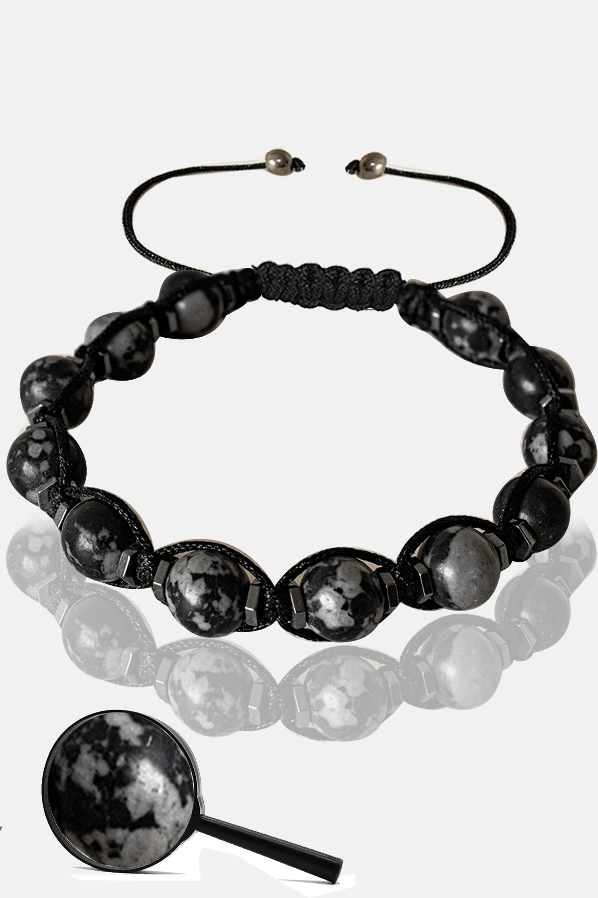 Sertifikalı Gerçek Hematit - Karlı Obsidyen Taşı Bileklik - Ayarlamalı
