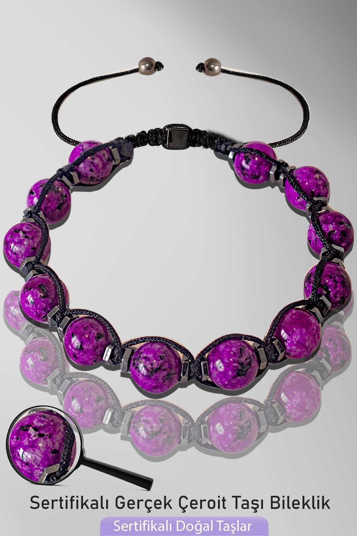 Sertifikalı Makrome Doğal Gerçek Çeroit Taşı Bileklik - Ayarlamalı