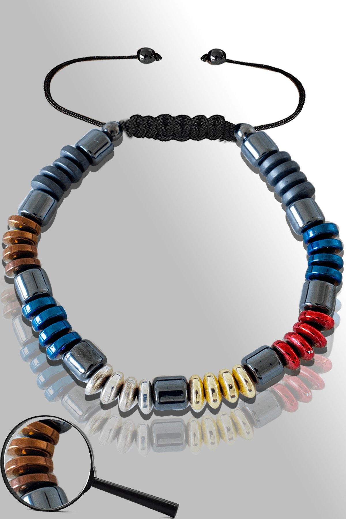 Sertifikalı Renkli Multicolor Hematit Taşı Bileklik - Ayarlamalı