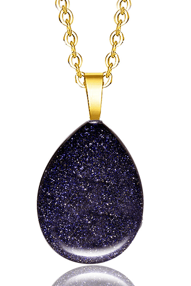 Sertifikalı 24k Altın Kaplama Damla Kesim Mavi Yıldız Taşı Kolye