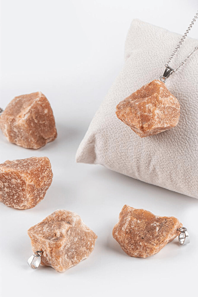 Sertifikalı Ham Işlenmemiş Güneş Taşı Kolye (GÜMÜŞ APARATLI)