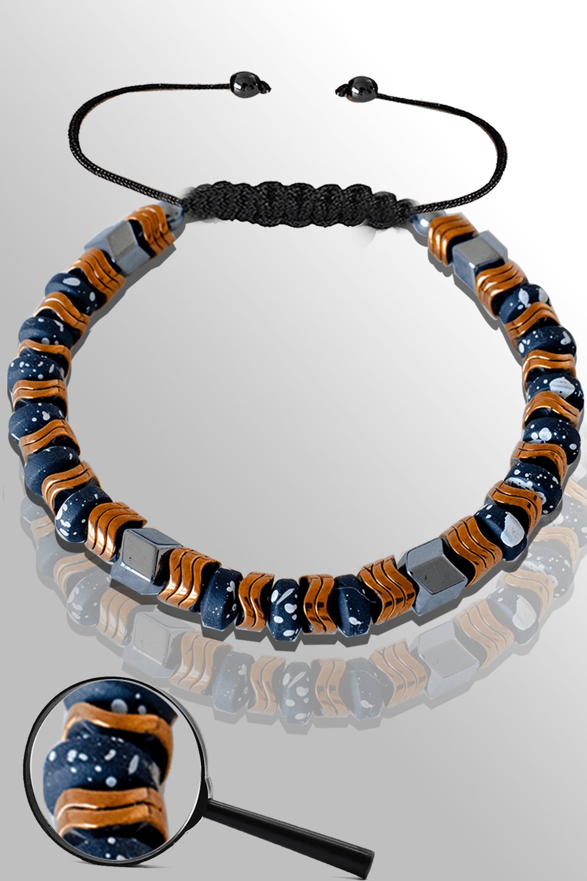 Sertifikalı Rose Renk Çavuş Model Siyah Karlı Hematit Taşı Bileklik