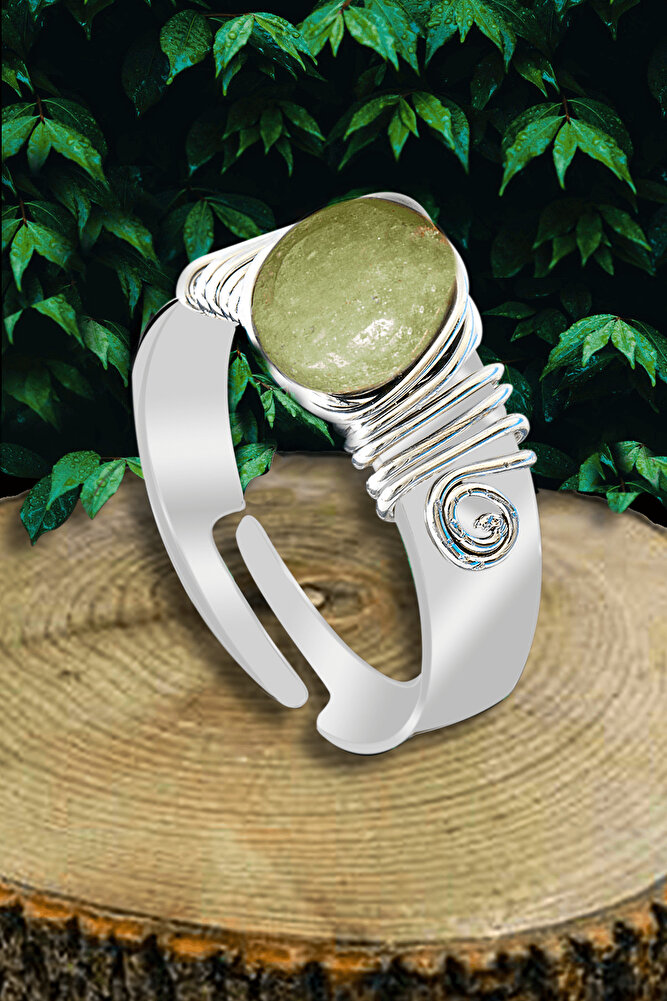 Sertifikalı Kalın Tımbıl Gümüş Model Aventurin Taşı Yüzük - Ayarlamalı