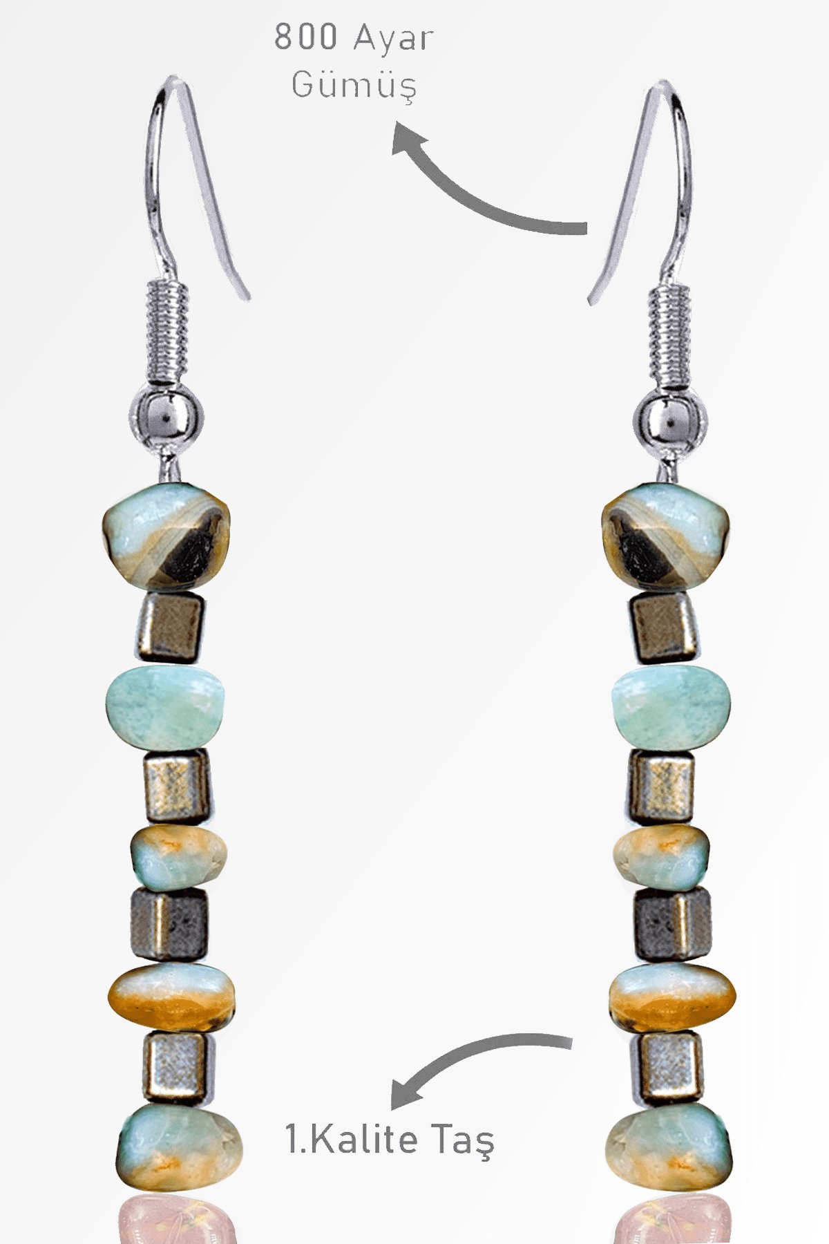 Sertifikalı Ham Kırık Taşlı Model Amazonit Taşı Küpe