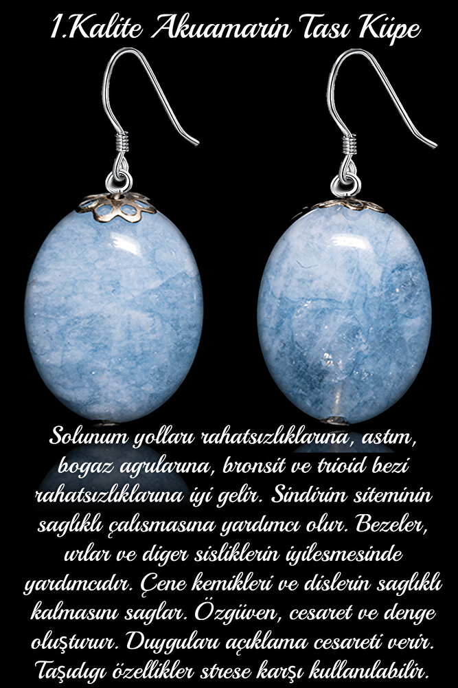 Sertifikalı Oval Kesim Akuamarin Taşı Küpe (1.kalite)