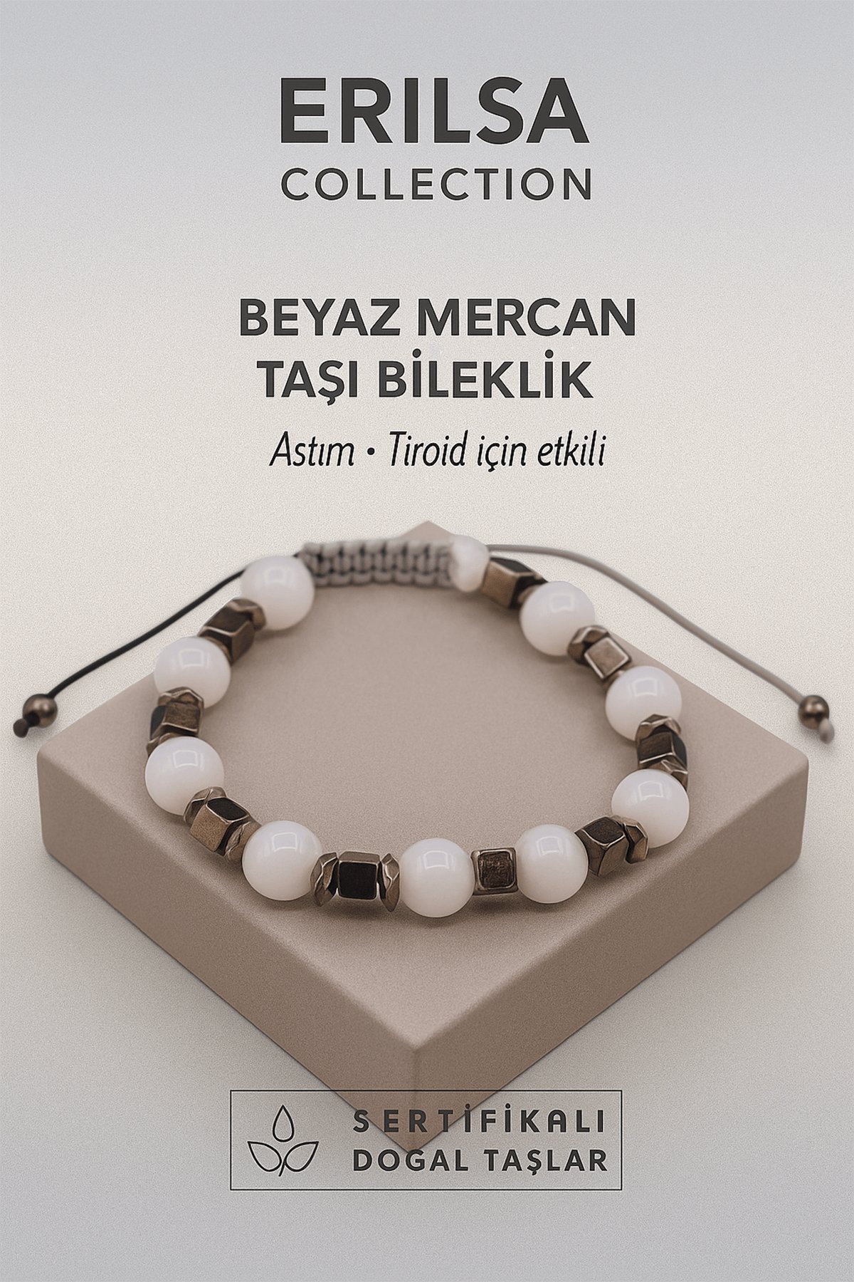 Sertifikalı Beyaz Mercan Doğal Taş Bileklik – Astım ve Tiroid Dengeleyici Enerji Taşı