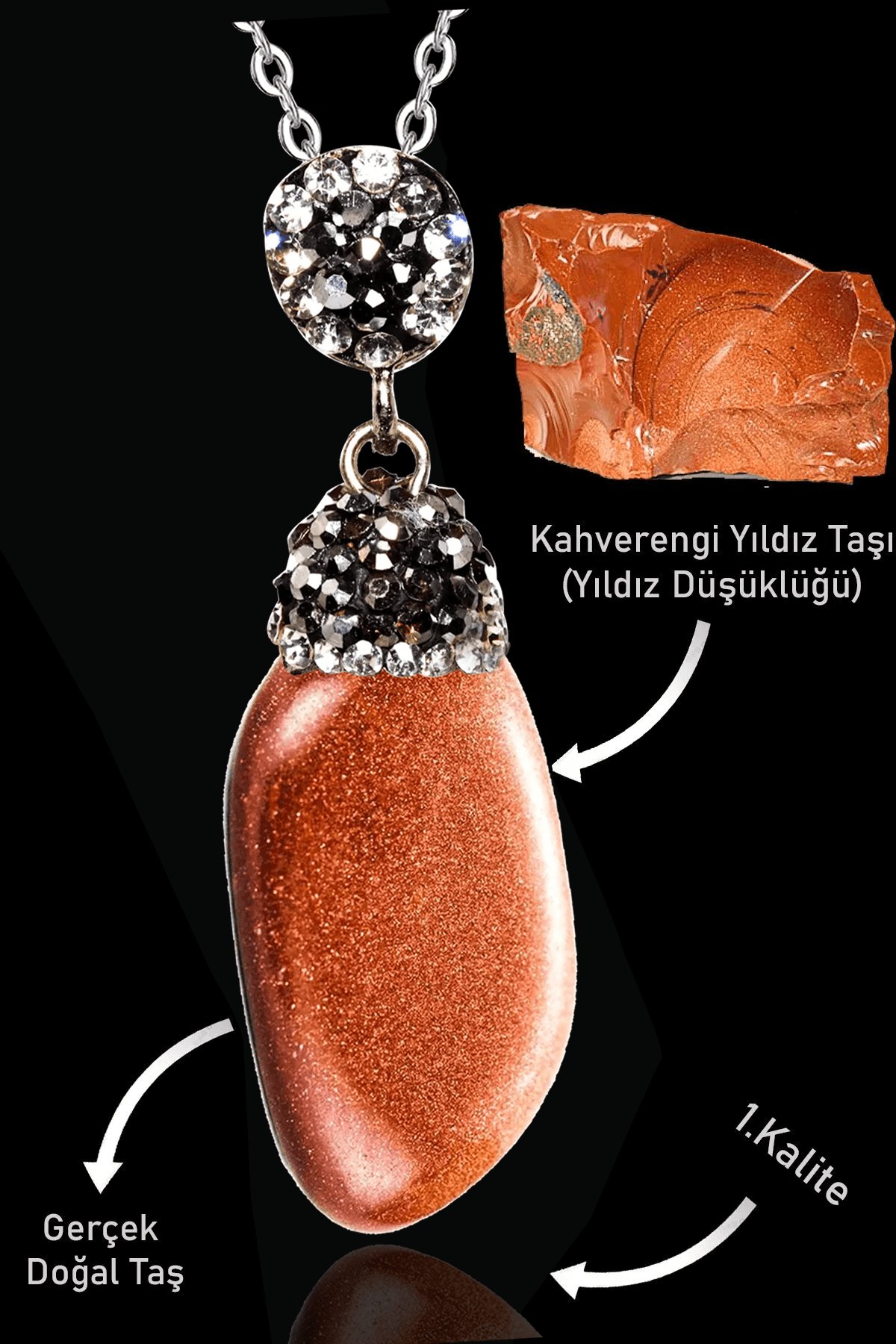 Sertifikalı Zirkon Taşlı Tamburlanmış Kahverengi Yıldız Taşı Kolye