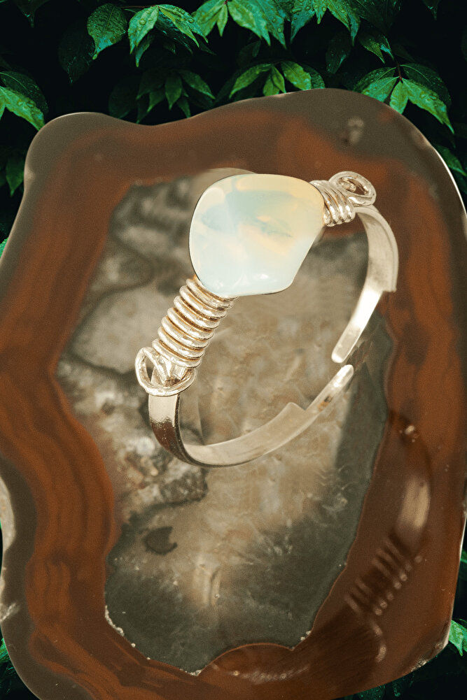 Sertifikalı Kırık Taşlı İnce Model Opal - Ay Taşı Yüzük - Ayarlamalı